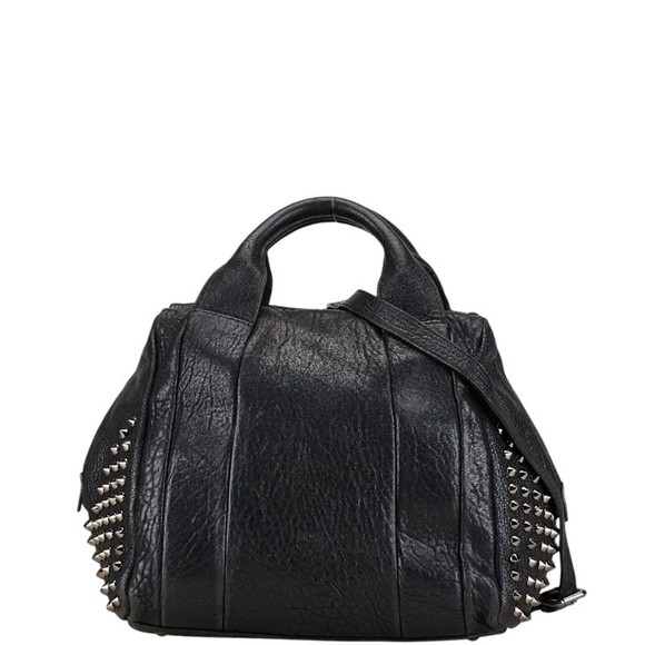 MCM Studded Handbag Shoulder Bag Black Leather Women's - Picture 1 of 10